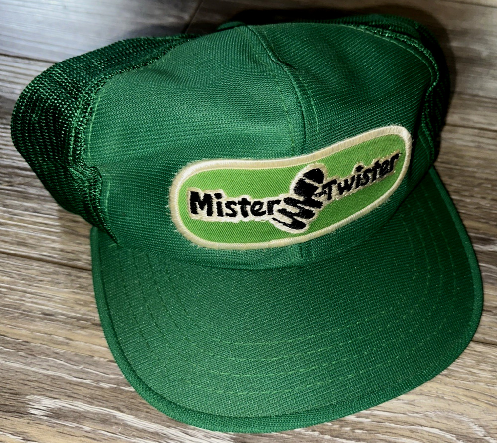 Vintage 80s Mister Twister Fishing Hat Trucker Mesh Snapback Cap Green Lure Vtg